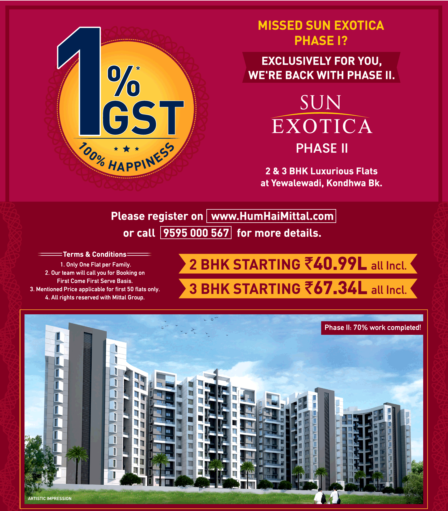 Pay just 1% GST at Mittal Sun Exotica Phase 2 in Pune